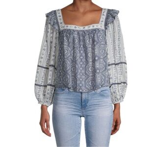 Free People Mostly Meadow Boho Hippie Festival Puff Sleeve  Blouse Top Small